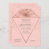 Pink Rose Gold Diamond Confetti Quinceañera Invitation (Front/Back)