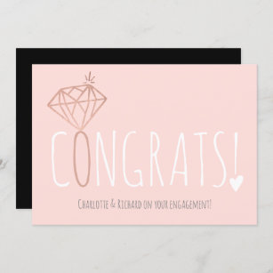 Pink rose gold diamond congrats engagement card