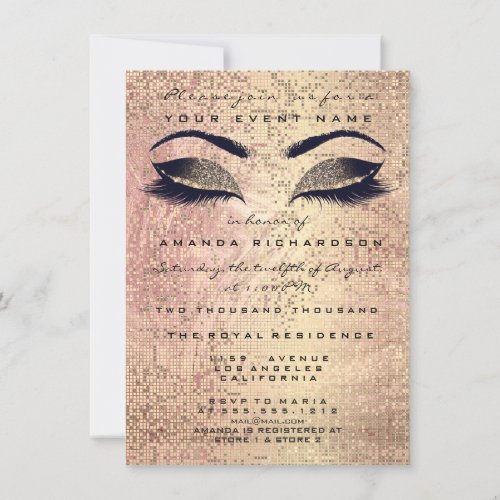 Pink Rose Gold Dots Makeup Eye Glitter 16th Bridal Invitation