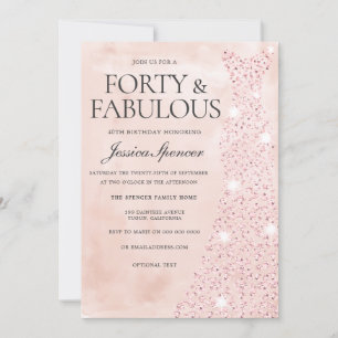 Pink Rose Gold Dress 40 & Fabulous 40th Birthday Invitation