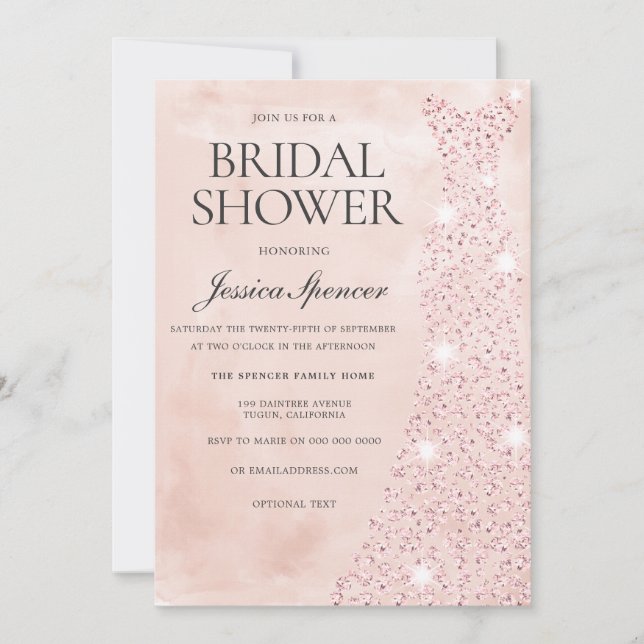 Pink Rose Gold Dress Glitter Bridal Shower Invitation (Front)