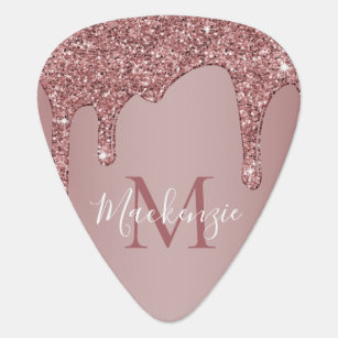Pink Rose Gold Dripping Glitter Monogram Guitar Pick