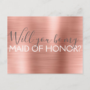 Pink Rose Gold Elegant and Modern Maid of Honor Invitation Postcard