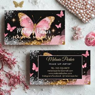 Pink Rose Gold Elegant Glitter Butterfly Business Card