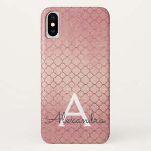 Pink Rose Gold Elegant Pattern Monogram iPhone X Case