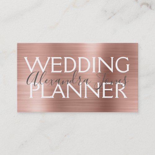 Pink  Rose Gold Elegant Wedding Planner Business Card