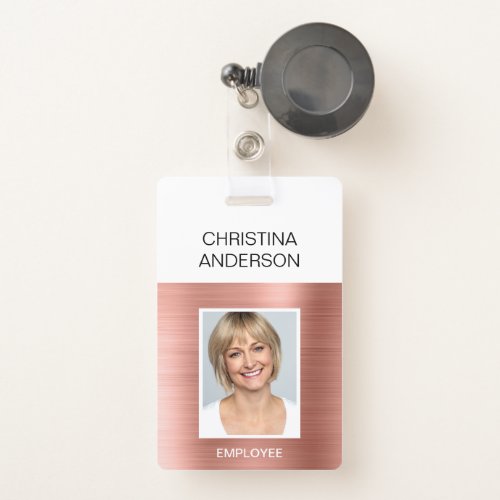 Pink Rose Gold Employee  _ Name Photo Corporate Badge