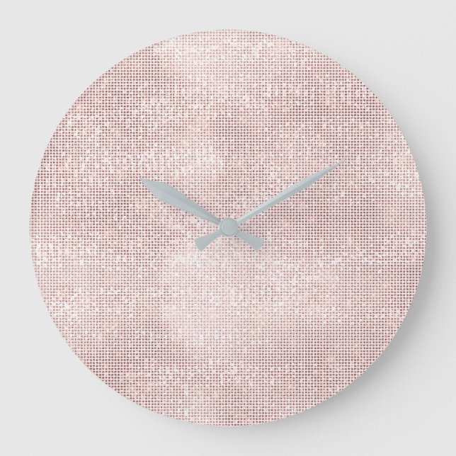 Pink Rose Gold Faux Brush Metallic Diamond Sparkly Large Clock (Front)
