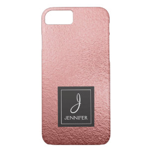 Pink Rose Gold Faux Foil Monogram iPhone 8/7 Case