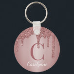 Pink Rose Gold Faux Glitter Drips Monogram Keychain<br><div class="desc">Pink Rose Gold Faux Glitter Drips Sparkle Monogram with girly pink faux glitter drips and your custom name and initial. Designed by Cedar and String. To personalize further, please click the "customize further" link and use the design tool to modify the design. If you need assistance or matching items, please...</div>