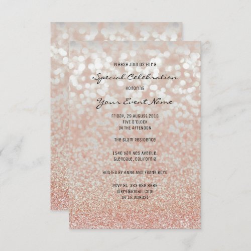 Pink Rose Gold Faux Glitter Silver Minimal Formal Invitation