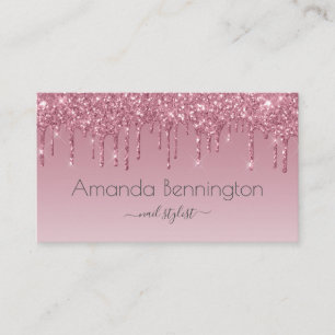 Pink Rose Gold Faux Glitter with Logo Business Card