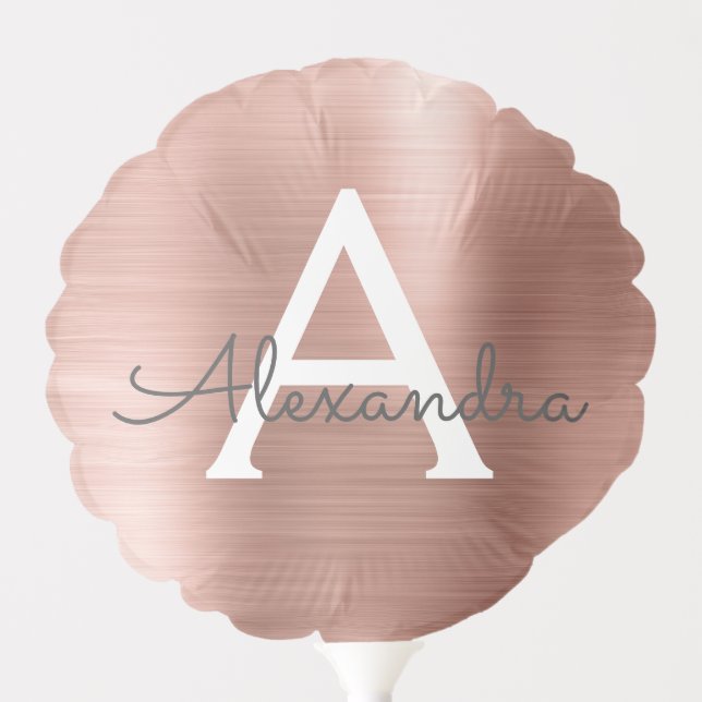Pink Rose Gold Faux Stainless Steel Monogram Balloon (Front)