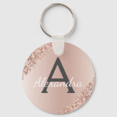 Light pink rose faux sparkles glitter Monogram Keychain