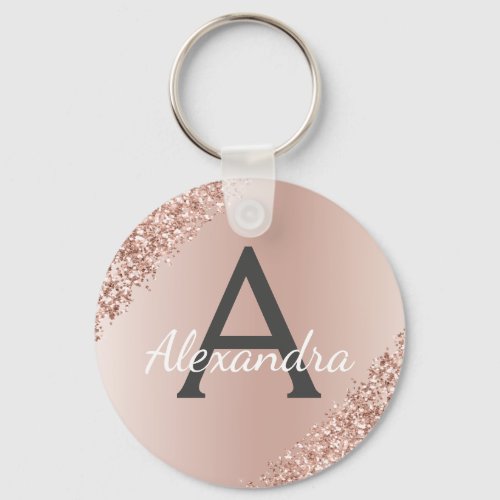 Pink Rose Gold Faux Stainless Steel Monogram Keychain