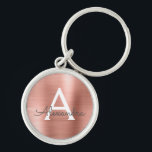 Pink Rose Gold Faux Stainless Steel Monogram Keychain<br><div class="desc">Pink Rose Gold Faux Stainless Steel Metallic Elegant Keychain. These Keychains can be customized to include your initial and first name. These key chains make great birthday,  bridal shower or bachelorette party favors.</div>