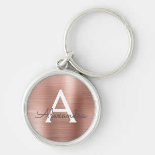 Pink Rose Gold Faux Stainless Steel Monogram Keychain