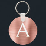 Pink Rose Gold Faux Stainless Steel Monogram Keychain<br><div class="desc">Pink Rose Gold Faux Stainless Steel Metallic Elegant Keychain. These Keychains can be customized to include your initial and first name. These key chains make great birthday,  bridal shower or bachelorette party favors.</div>