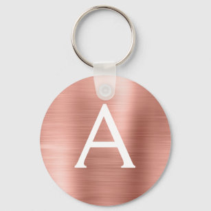 Pink Rose Gold Faux Stainless Steel Monogram Keychain