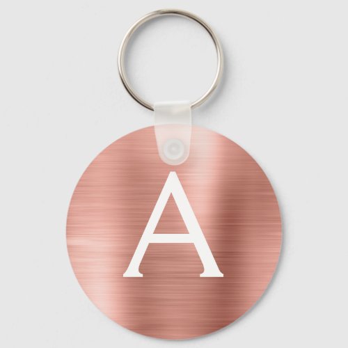 Pink Rose Gold Faux Stainless Steel Monogram Keychain