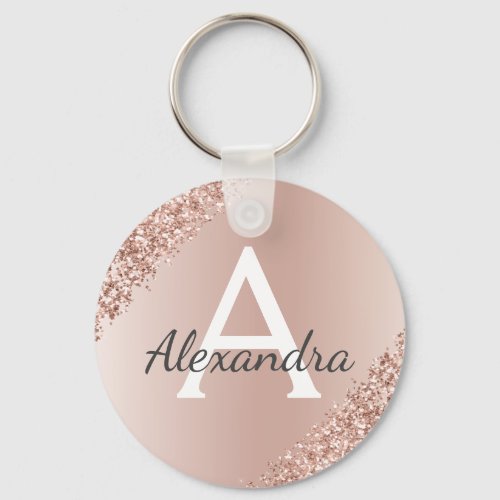 Pink Rose Gold Faux Stainless Steel Monogram Keychain