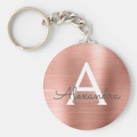 Pink Rose Gold Faux Stainless Steel Monogram Keychain