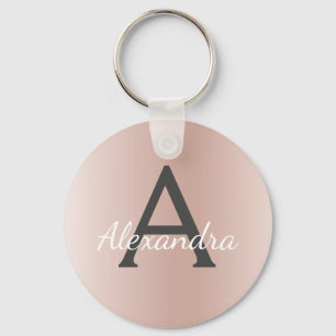 Pink Rose Gold Faux Stainless Steel Monogram Keychain