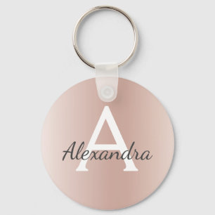 Pink Rose Gold Faux Stainless Steel Monogram Keychain
