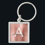 Pink Rose Gold Faux Stainless Steel Monogram Keychain<br><div class="desc">Pink Rose Gold Faux Stainless Steel Metallic Elegant Keychain. These Keychains can be customized to include your initial and first name. These key chains make great birthday,  bridal shower or bachelorette party favors.</div>