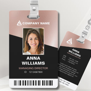 Pink Rose Gold Feminine Employee Name ID Badge
