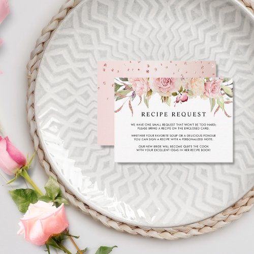 Pink Rose Gold Floral Bridal  Wedding Recipe Enclosure Card