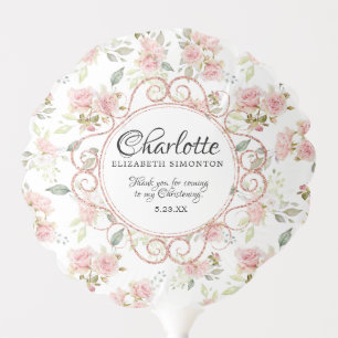 Pink Rose Gold Floral Christening Balloon