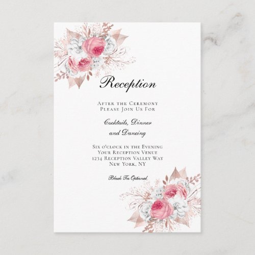 Pink Rose Gold Floral Elegant Wedding Reception Enclosure Card