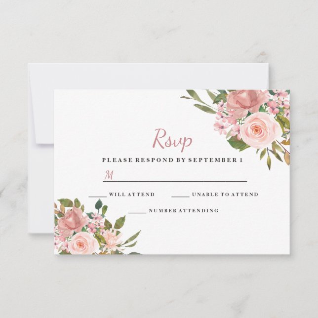 Pink & Rose Gold Floral Elegant Wedding RSVP (Front)