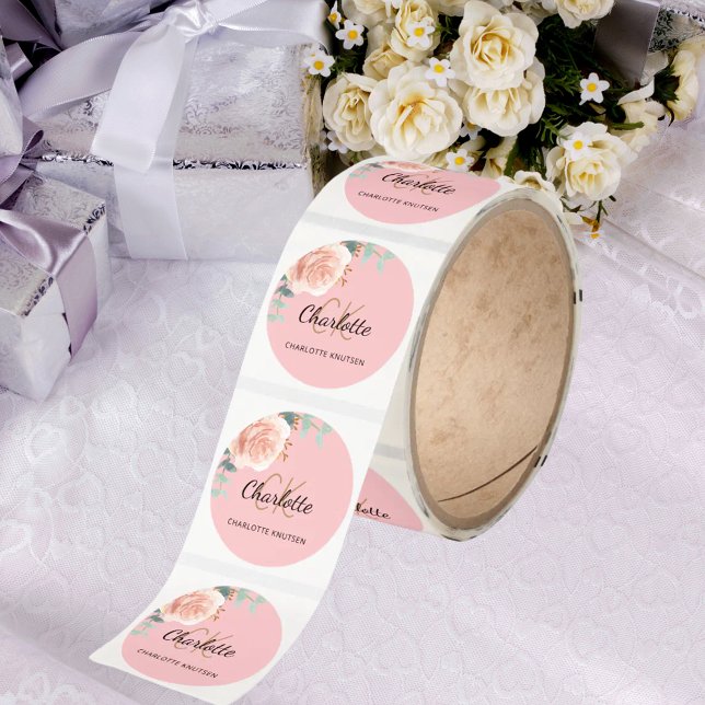 Pink rose gold floral eucalyptus thank you classic round sticker (Creator Uploaded)