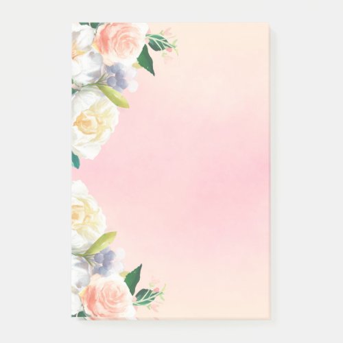 Pink rose gold florals roses white post_it notes