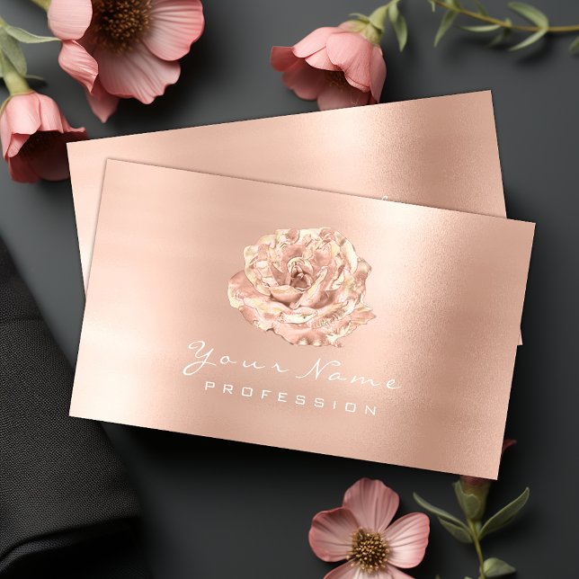 Pink Rose Gold Flower Blogger Stylist Event Beauty Business Card (Creator Uploaded)