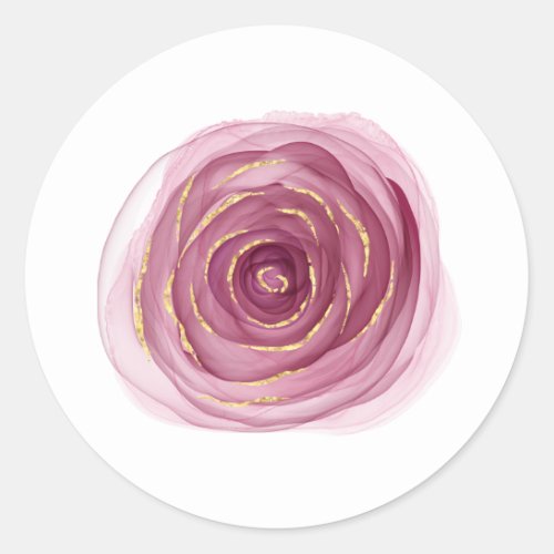 Pink Rose Gold Flower Favor Delicate Painted Classic Round Sticker