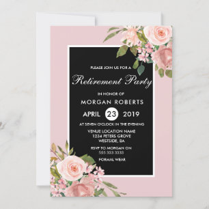 Pink Rose Gold Flower Retirement Party Invite