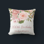 Pink Rose Gold Flowers 100th Birthday Party Gift Throw Pillow<br><div class="desc">Pink Rose Gold Flowers 100th Birthday Party Gift Pillow Cushion

See matching collection in Niche and Nest Store</div>