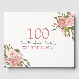 Pink Rose Gold Flowers 100th Birthday Party Guest Book