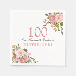 Pink Rose Gold Flowers 10th Birthday Party Napkins