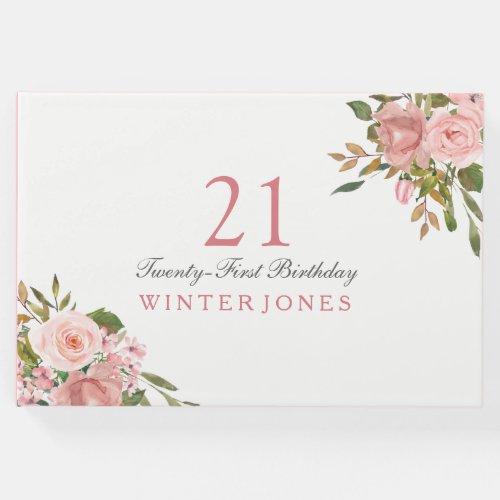 Pink Rose Gold Flowers 21st Birthday Party Guest Book