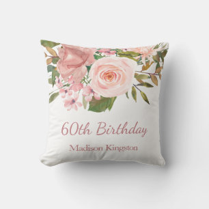 Pink Rose Gold Flowers 60th Birthday Party Gift Throw Pillow