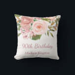 Pink Rose Gold Flowers 90th Birthday Party Gift Throw Pillow<br><div class="desc">Pink Rose Gold Flowers 90th Birthday Party Gift Pillow Cushion

See matching collection in Niche and Nest Store</div>