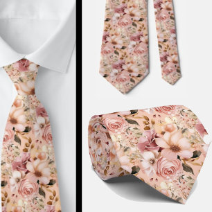 Pink Rose Gold Flowers Floral Neck Tie
