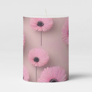 Pink Rose Gold Flowers Gift Pillar Candle
