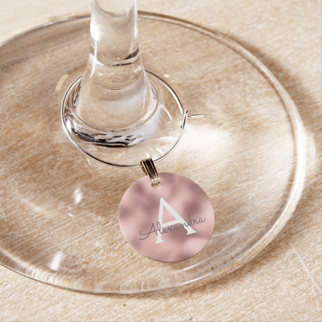 Pink Rose Gold Foil and Sparkle Monogram Wine Charm (In Situ)