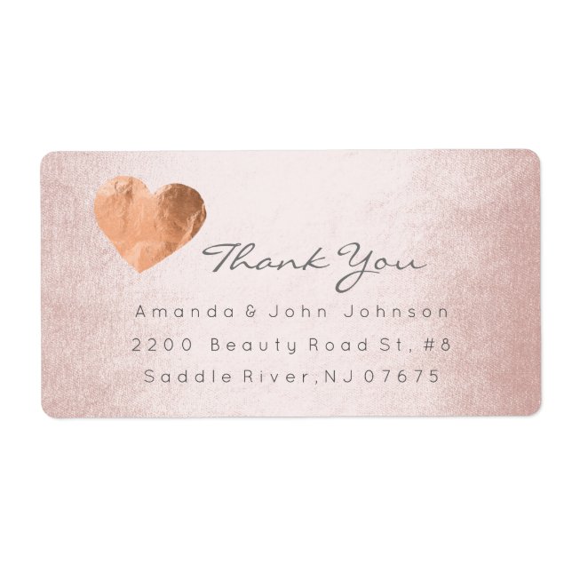 Pink Rose Gold Foil Heart Stroke Thank You Label (Front)