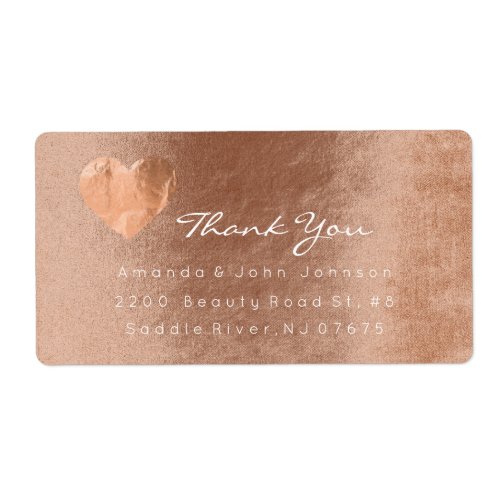 Pink Rose Gold Foil Heart Stroke Thank You Label